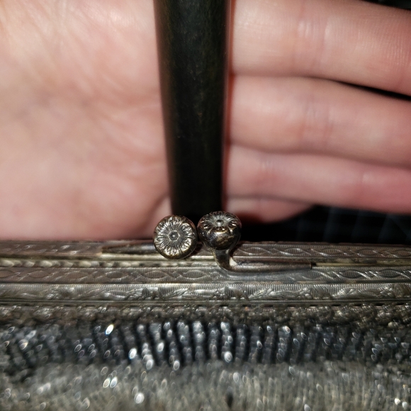 Early 1900s Antique Swag Beaded Evening Bag Crystal Clear & Black Glass Beads - Picture 13 of 13